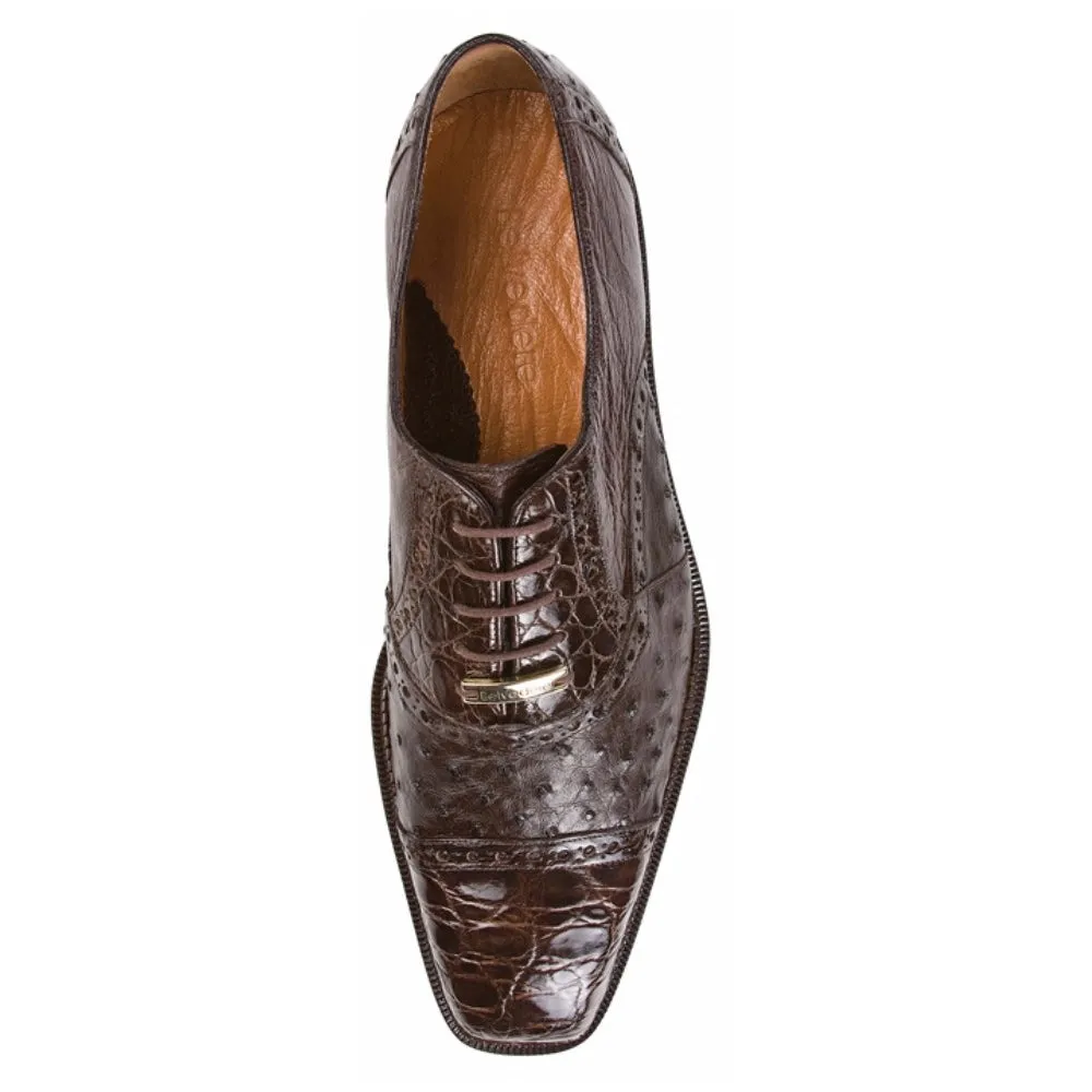 Belvedere Onesto Brown Genuine Ostrich & Crocodile  Men's Oxford