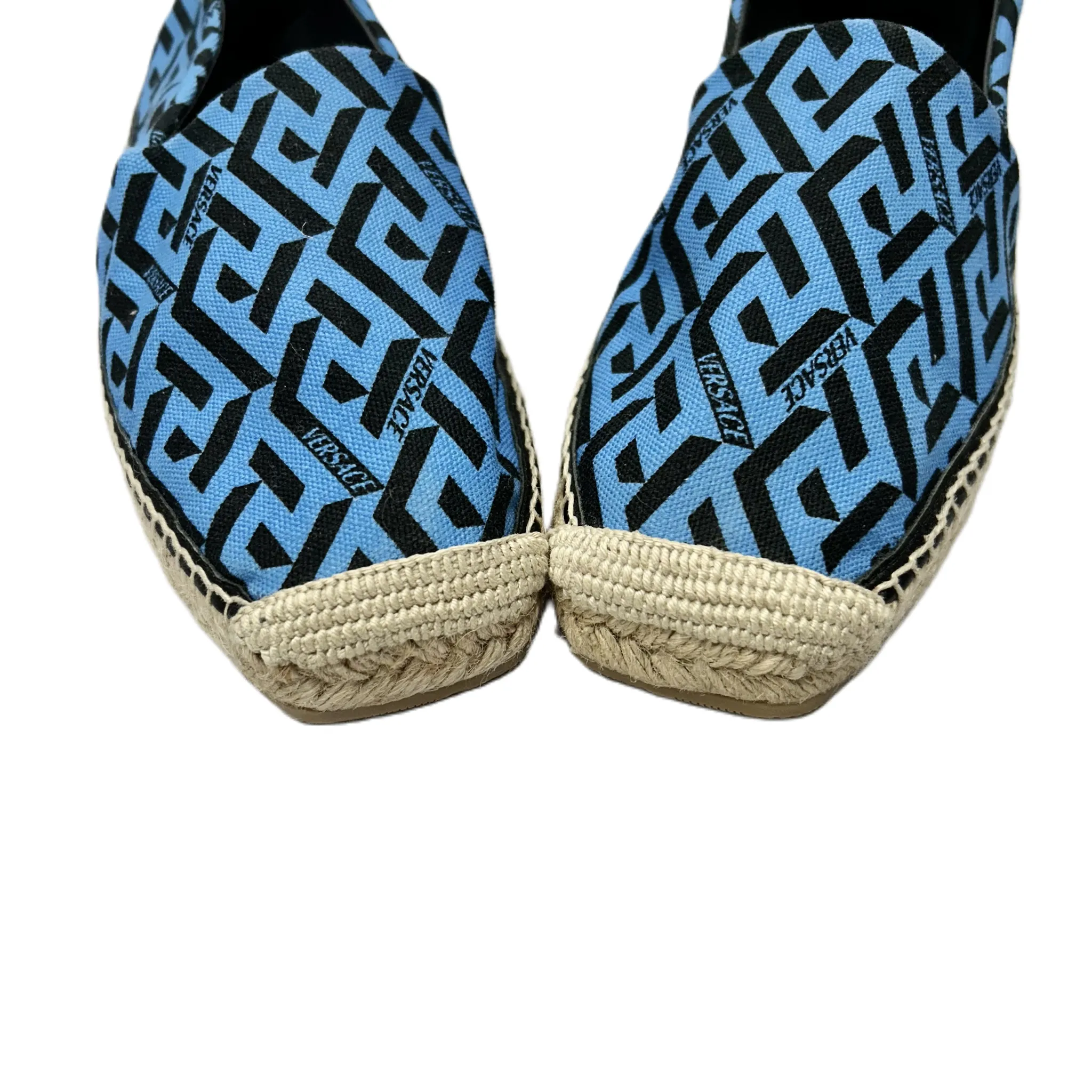Blue Black Shoes Luxury Designer By Versace, Size: 9
