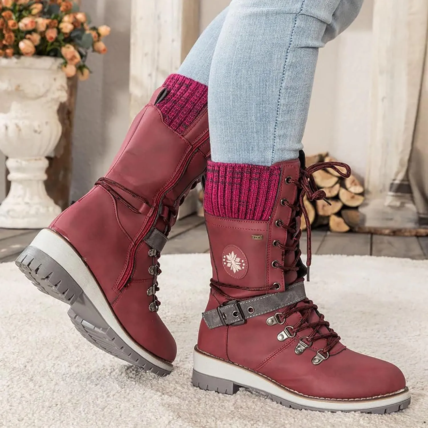 Boots for Women Low Heel Mid Calf Dress Lace Up Boots Biker Motorcycle Riding Boots with Zipper Fall Boots 2024