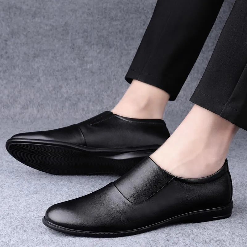 Casual Business Oxford Leather Shoes Men Genuine Leather Shoes Luxury Loafers Men Lightweight Comfortable Moccasin Flat Slip-On Mens Shoes Casual Driving Shoes