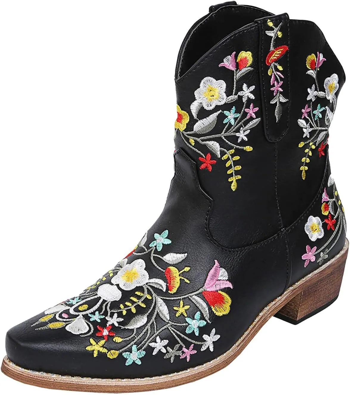 Cathalem Booties for Women 2024 Ankle Cowgirl Boots Square Toe Western Boots Chunky Heel Pull On Short Boots