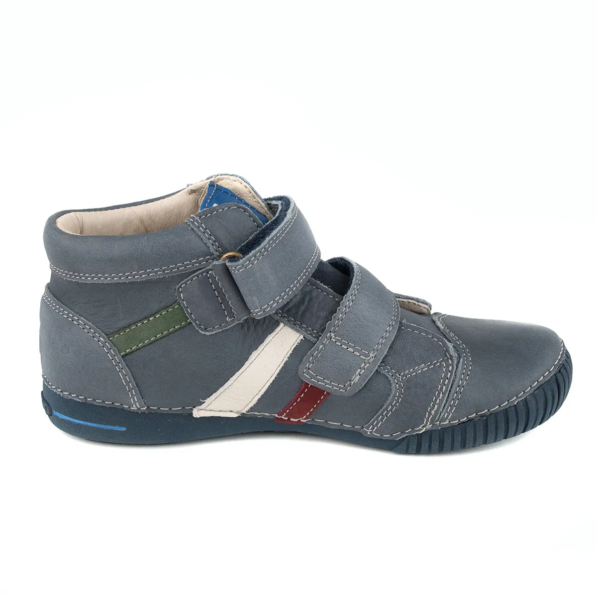 D.D. Step big kid boy high-top shoes grey with red, white, green stripe size US 13-4