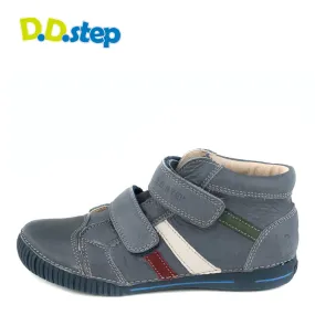 D.D. Step big kid boy high-top shoes grey with red, white, green stripe size US 13-4