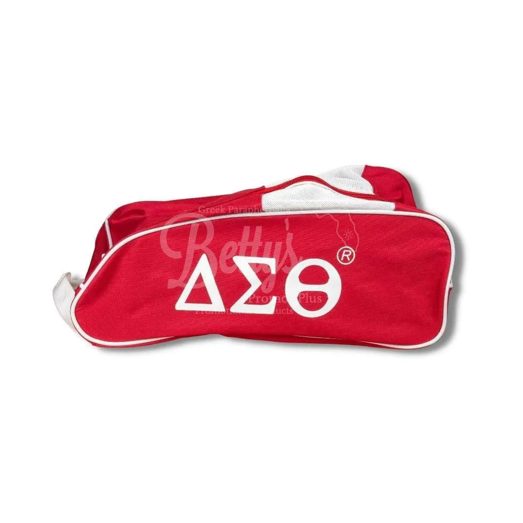 Delta Sigma Theta ΔΣΘ Shield Red & White Canvas Shoe Bag with Zippered Mesh