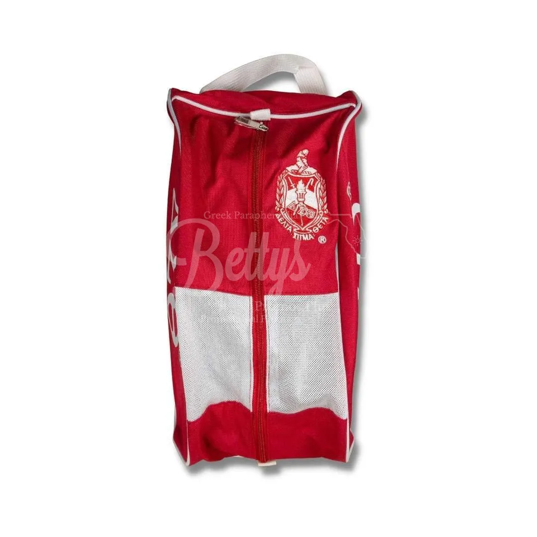 Delta Sigma Theta ΔΣΘ Shield Red & White Canvas Shoe Bag with Zippered Mesh