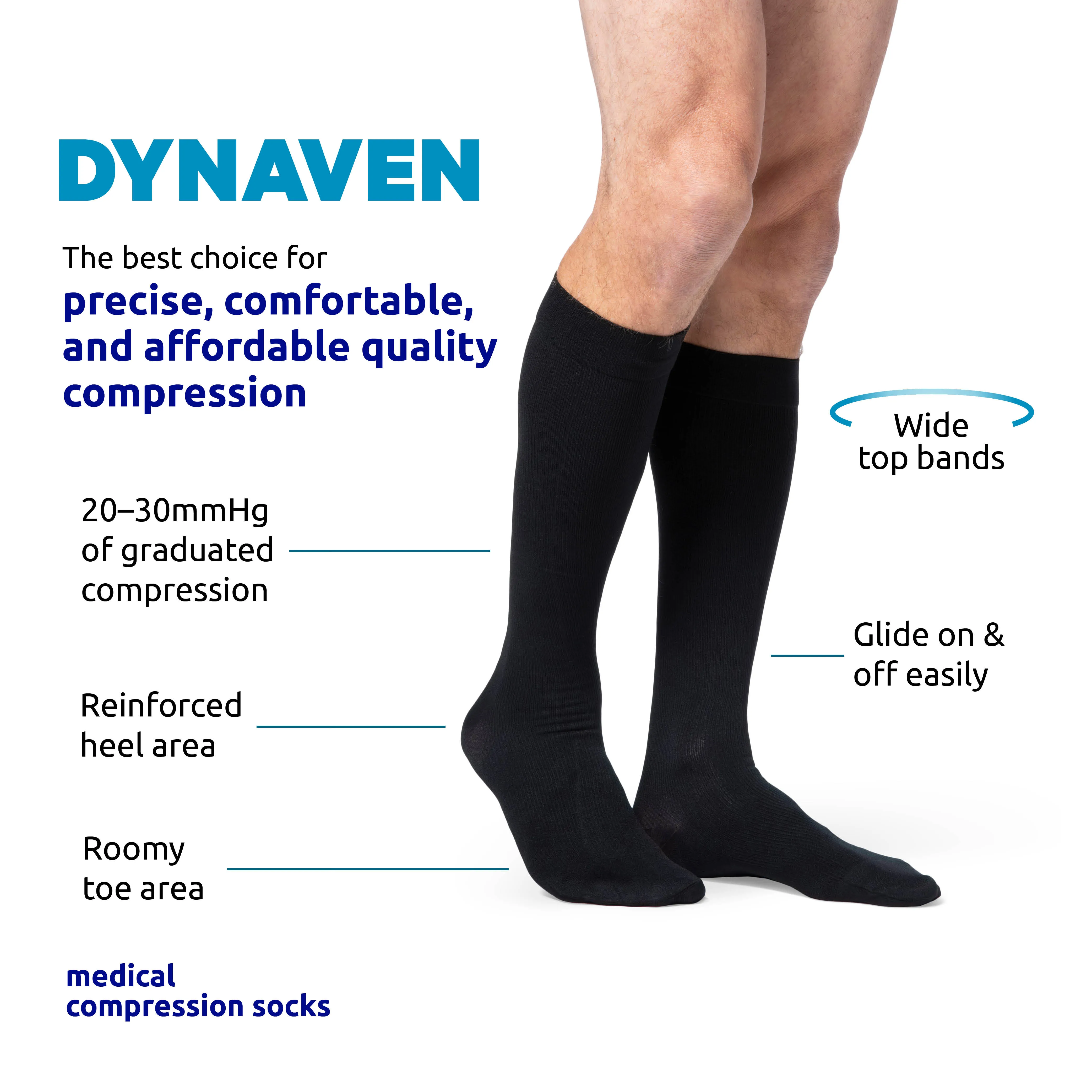 Dynaven Opaque Ribbed Men's Knee High 20-30 mmHg w/ Silicone Top