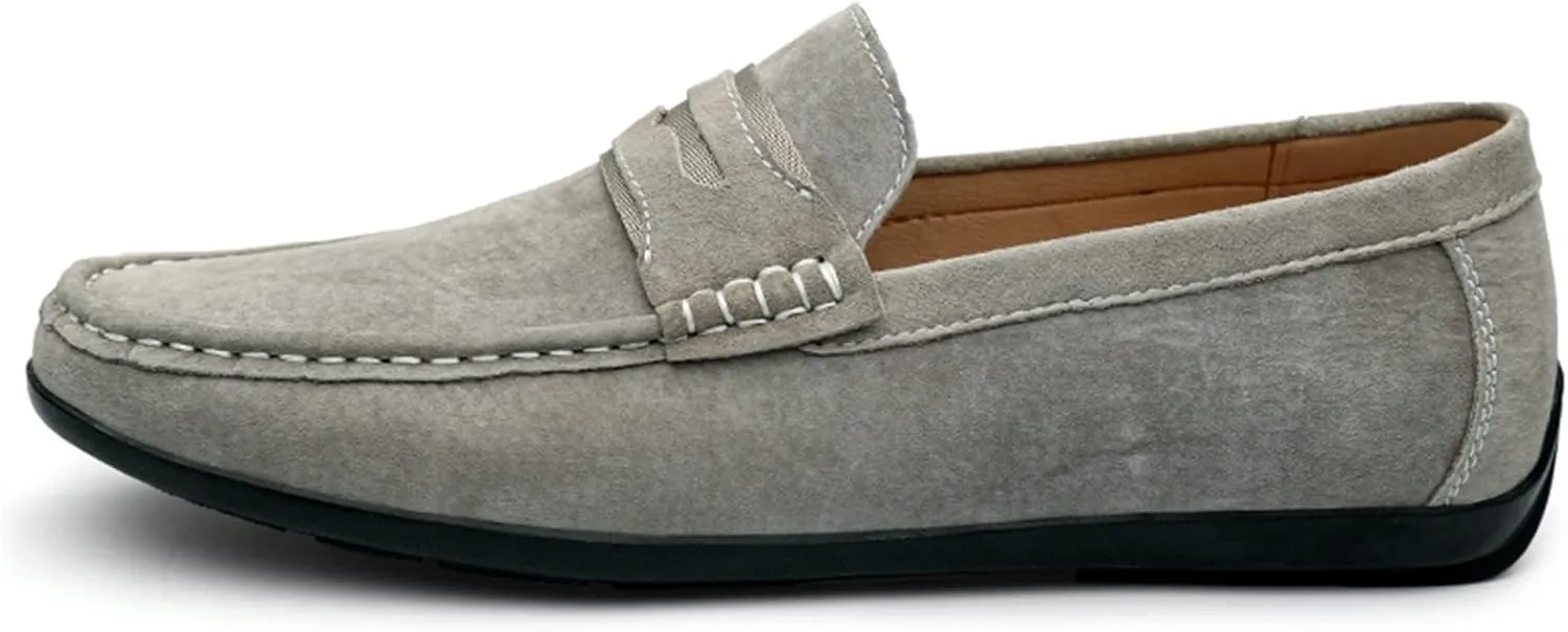 Easy to Put and Remove. Driving Moccasins for Men Genuine Leather Penny Loafer Suede Vamp Stitching Details Round Toe Lightweight Flat Heel Flexible Walking Slip on for All Occasions