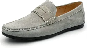 Easy to Put and Remove. Driving Moccasins for Men Genuine Leather Penny Loafer Suede Vamp Stitching Details Round Toe Lightweight Flat Heel Flexible Walking Slip on for All Occasions