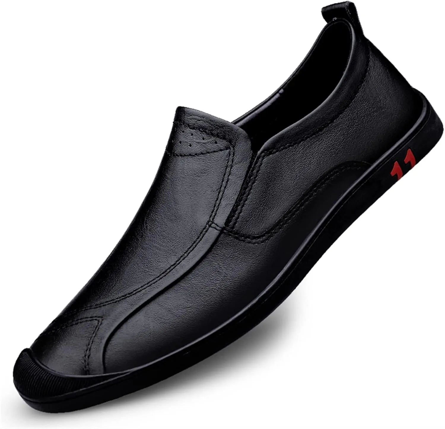 Easy to Put and Remove. Loafer Shoes for Men Genuine Leather Stitching Details Round Toe Breathable Resistant Flexible Flat Heel Lightweight Anti-Slip Driving Slip on for All Occasions