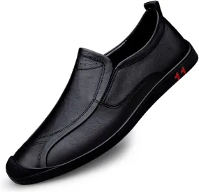 Easy to Put and Remove. Loafer Shoes for Men Genuine Leather Stitching Details Round Toe Breathable Resistant Flexible Flat Heel Lightweight Anti-Slip Driving Slip on for All Occasions
