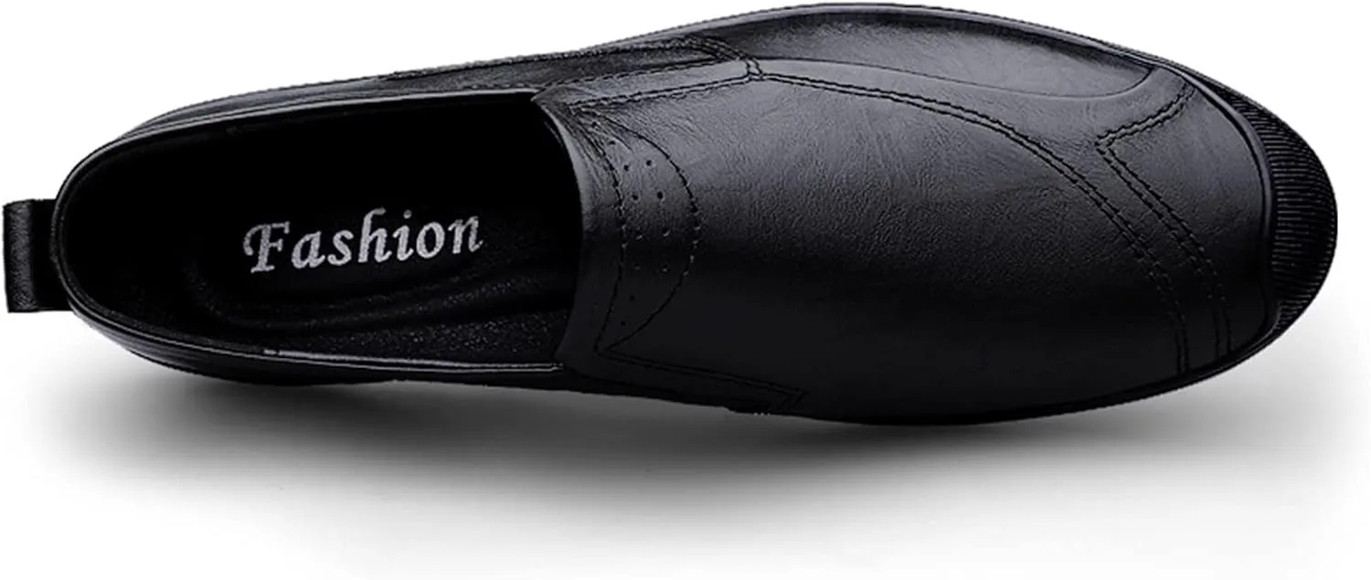 Easy to Put and Remove. Loafer Shoes for Men Genuine Leather Stitching Details Round Toe Breathable Resistant Flexible Flat Heel Lightweight Anti-Slip Driving Slip on for All Occasions