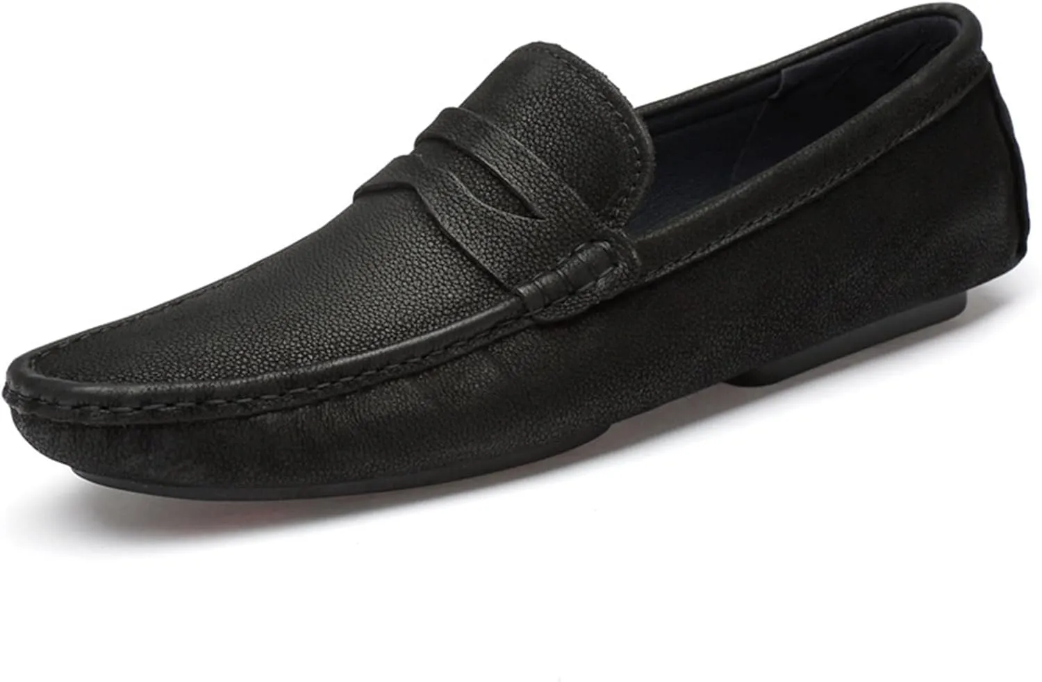 Easy to Put and Remove Smoking Loafer for Men Penny Loafer Genuine Leather Round Toe Stitching Details Comfortable Resistant Flat Heel Driving Slip On for All Occasions
