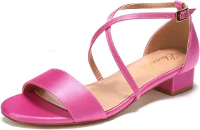 Elivandon J1584 Women's Satin Low-Heel Evening Sandals Open Toe 1.18 inches Block Heel Satin Pumps Evening Party Bridal Wedding Shoes