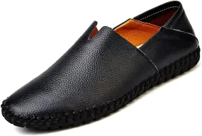 HOOENG Driving Moccasins Smoking Loafer for Men Genuine Leather Round Toe Rubber Sole Stitching Details Resistant Lightweight Anti-Slip Flexible Outdoor (Color : Black, Size : 11.5)