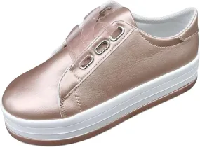 Lausiuoe Shoes for Women Sneakers Trendy Fashion Leather Shoes Round Toe Lightweight Slip On Sneakers Walking Flat Loafers