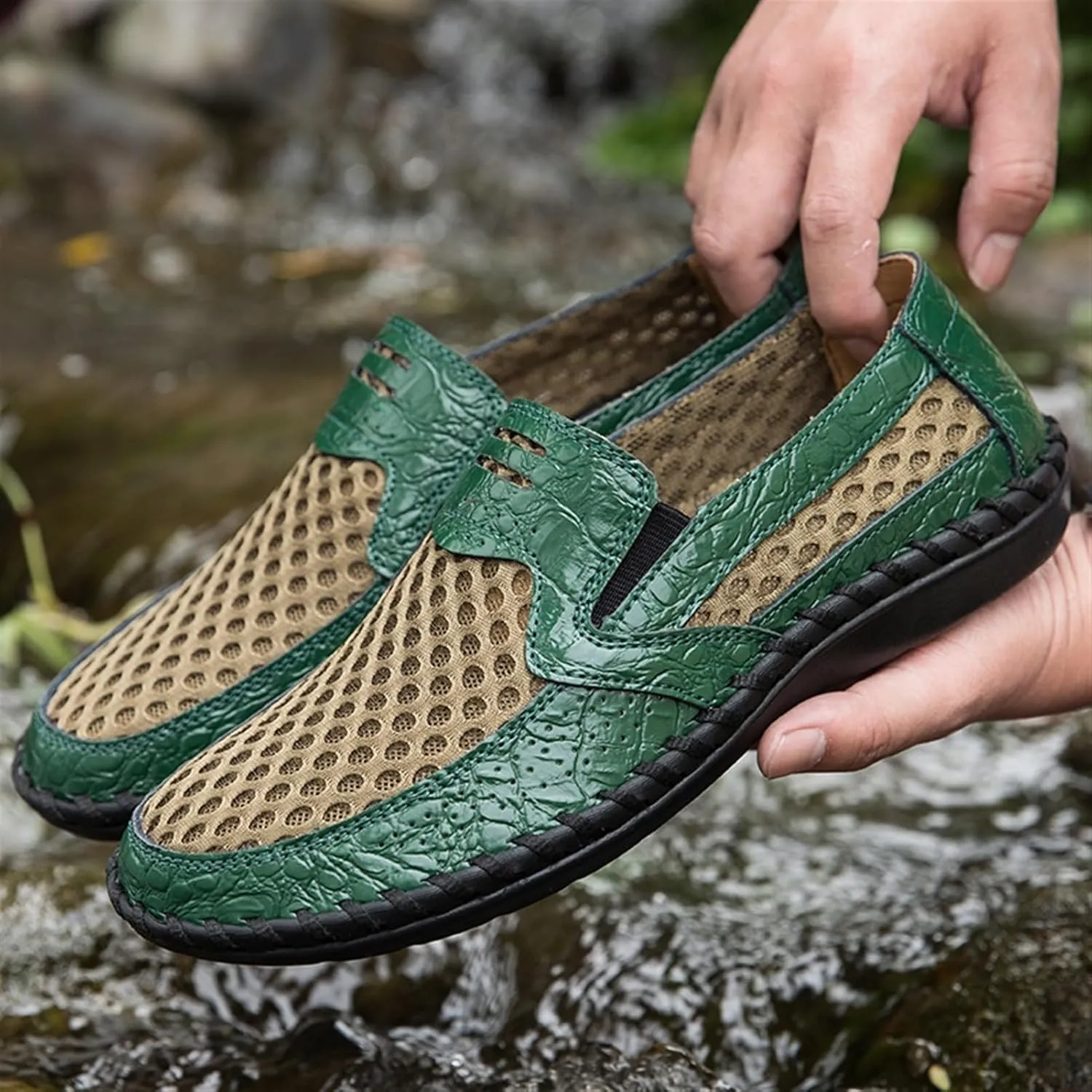 Men's Breathable Loafers - Lightweight Driving Shoes with Stitching Details, Flexible and Comfortable Slip-Ons for Casual and Prom Wear