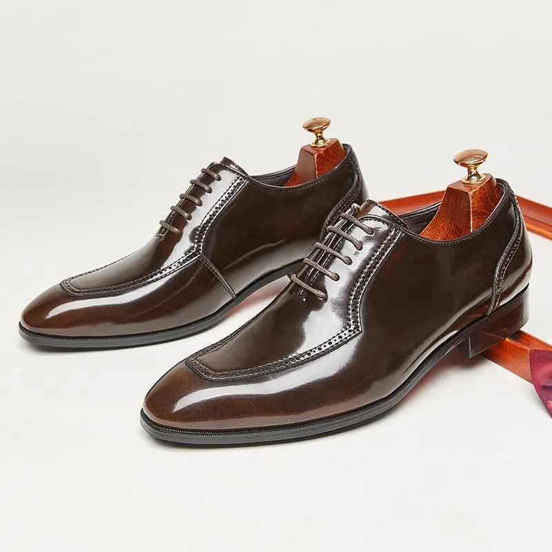 Men's Casual Genuine Leather Lace Up Flats Hand-Sewed Walking Driving Shoes Office Working Premium Leather Derby