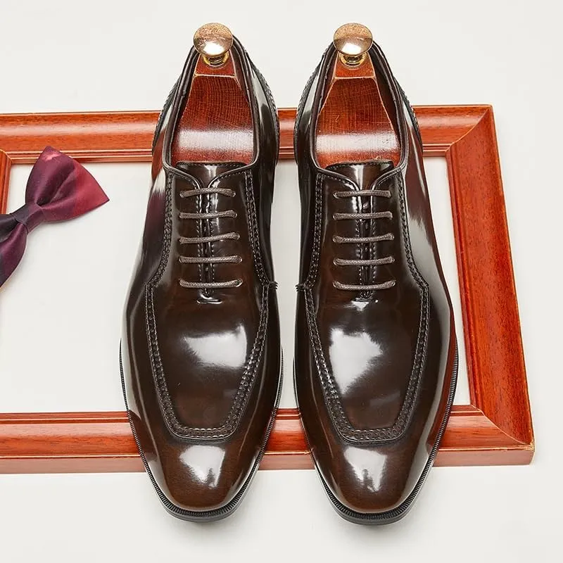 Men's Casual Genuine Leather Lace Up Flats Hand-Sewed Walking Driving Shoes Office Working Premium Leather Derby