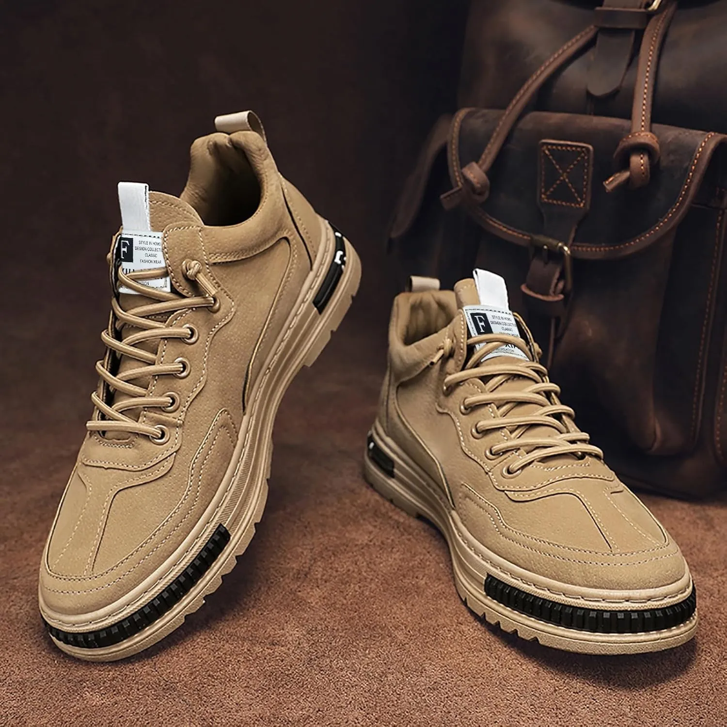 Mens Fashion Sneakers Flat Bottom Soft Sole High Top Lightweight Sports Shoes Casual Lace up Breathable Comfortable Simple Walking Shoes for Men
