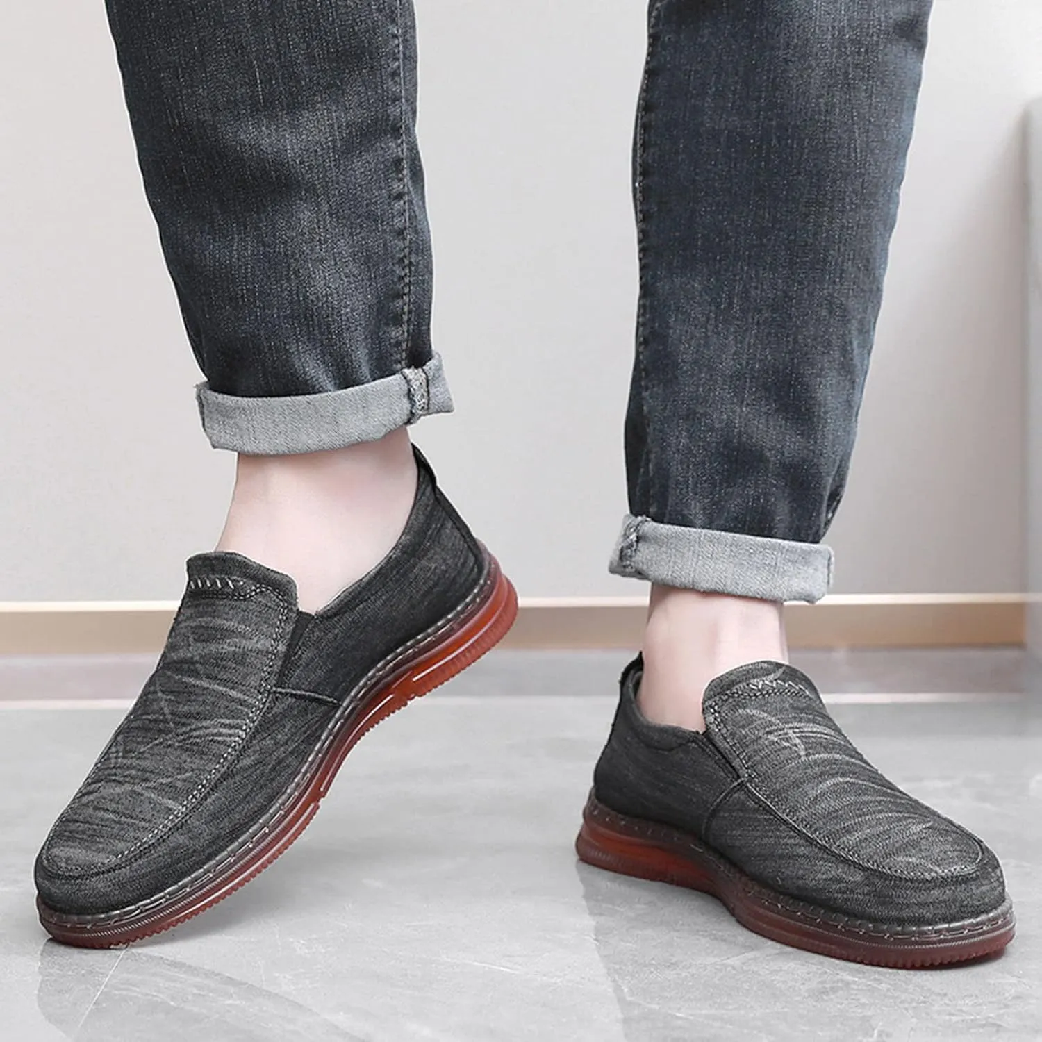 Mens Loafers & Slip-Ons Fashion Spring Summer Men Casual Shoes Flat Bottom Thick Sole Non Slip Solid Canvas Upper
