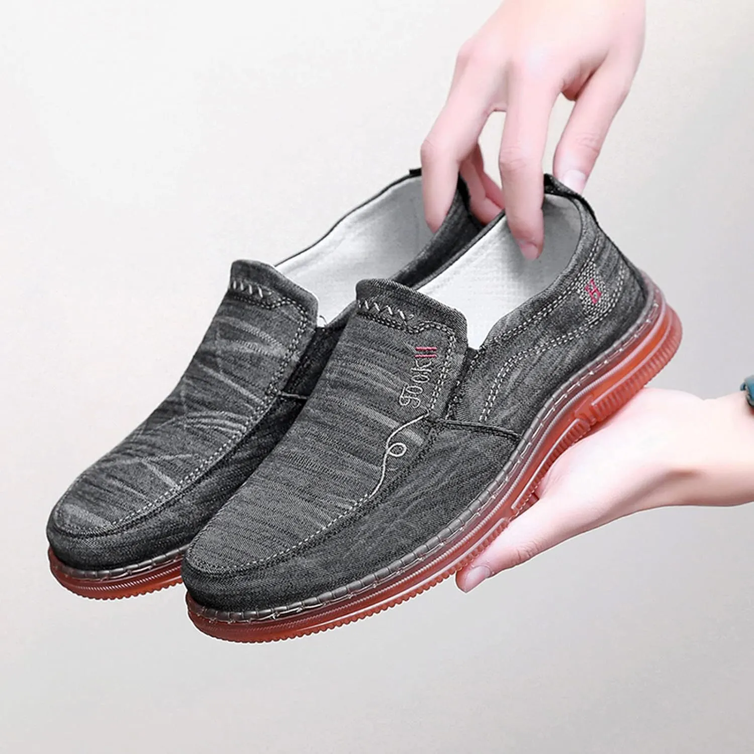Mens Loafers & Slip-Ons Fashion Spring Summer Men Casual Shoes Flat Bottom Thick Sole Non Slip Solid Canvas Upper
