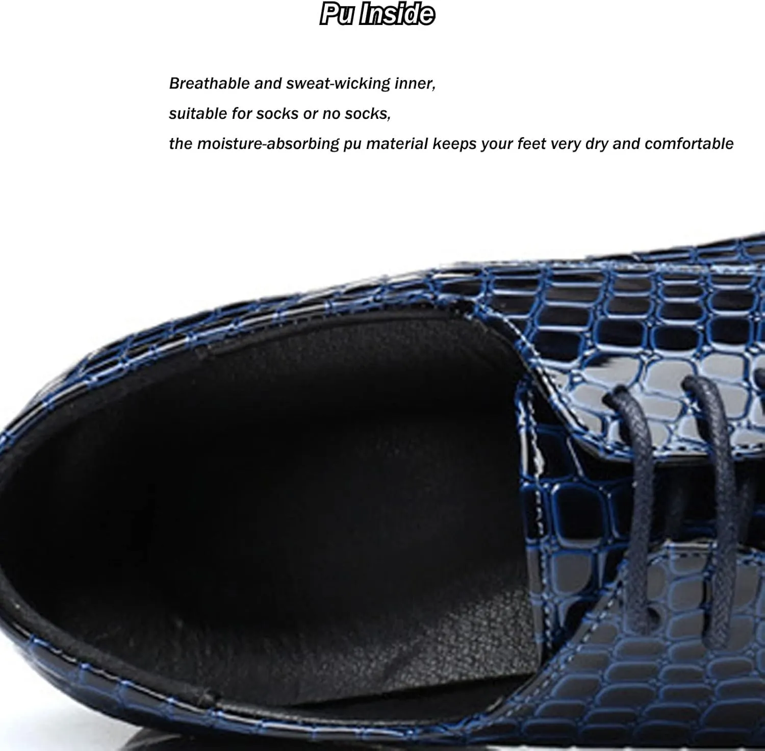 Men's Patent Leather Pointed Toe Leather Pattern Oxford Shoes,Lace-Up Non-Slip Office Derby Wedding Shoes