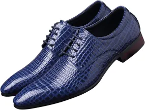 Men's Patent Leather Pointed Toe Leather Pattern Oxford Shoes,Lace-Up Non-Slip Office Derby Wedding Shoes