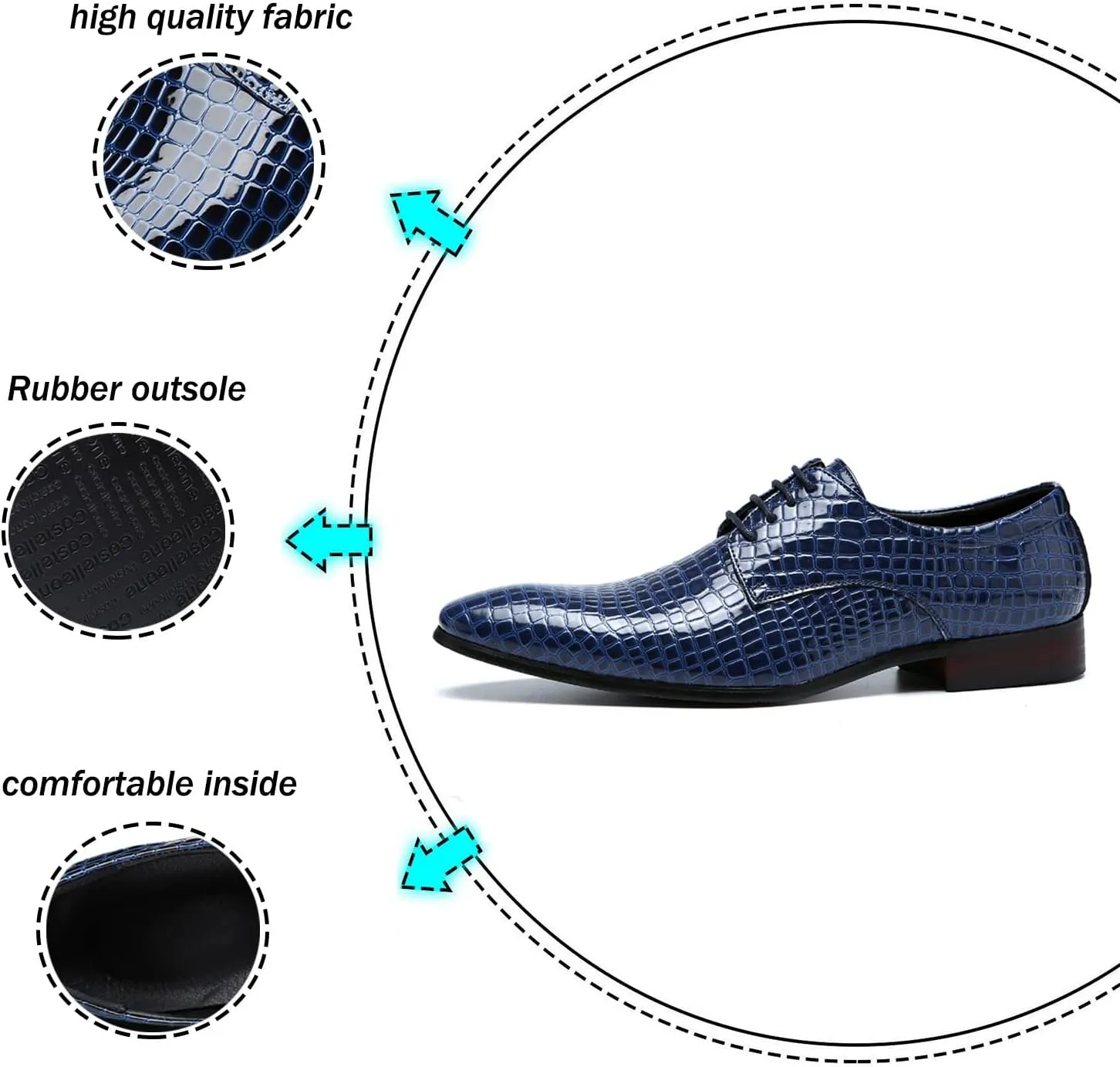 Men's Patent Leather Pointed Toe Leather Pattern Oxford Shoes,Lace-Up Non-Slip Office Derby Wedding Shoes