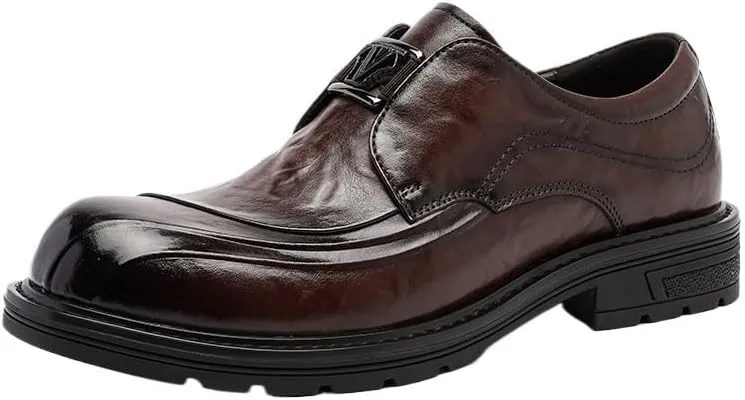 Men's Patent Leather Slip on Platform Loafers Luxury Round Toe Low Block Lug Sole Business Office Dress Shoes Non-Slip Dating Party Casual Shoes