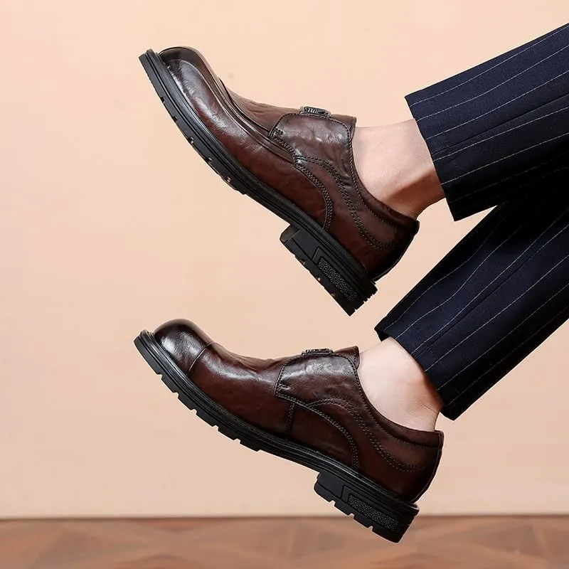 Men's Patent Leather Slip on Platform Loafers Luxury Round Toe Low Block Lug Sole Business Office Dress Shoes Non-Slip Dating Party Casual Shoes