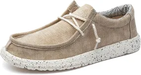 Men's Slip on Canvas Loafers,Flat Lace Up Comfort Good Arch Soft Sole Walking Shoes Deck Shoes Boat Shoes