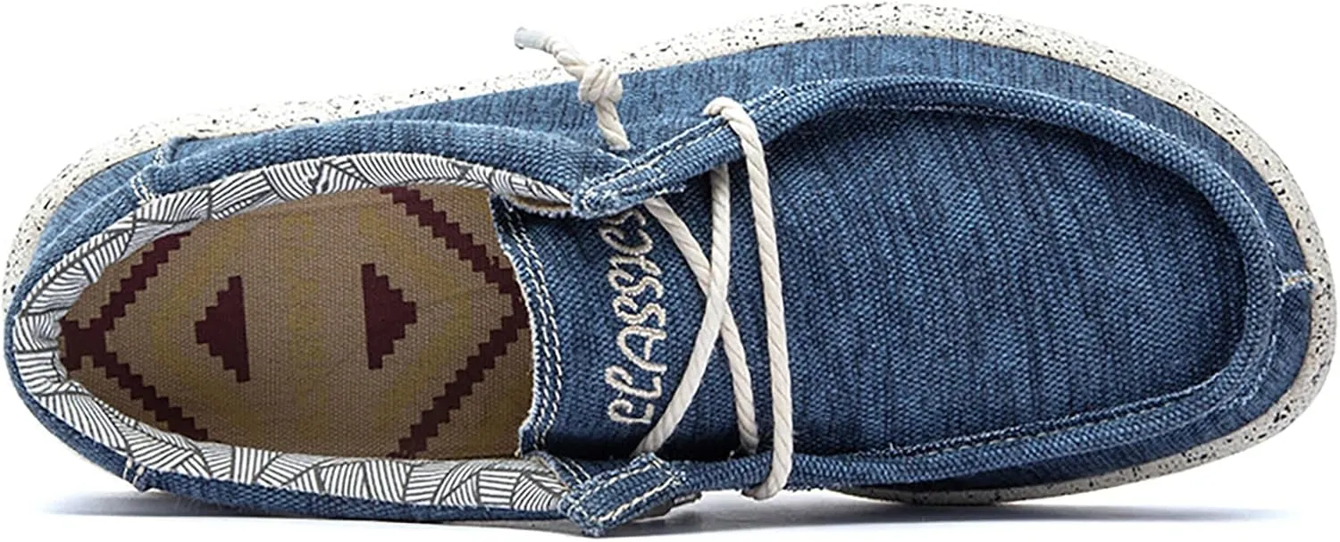 Men's Slip on Canvas Loafers,Flat Lace Up Comfort Good Arch Soft Sole Walking Shoes Deck Shoes Boat Shoes