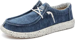 Men's Slip on Canvas Loafers,Flat Lace Up Comfort Good Arch Soft Sole Walking Shoes Deck Shoes Boat Shoes