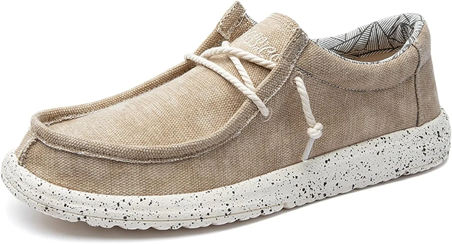 Men's Slip on Canvas Loafers,Flat Lace Up Comfort Good Arch Soft Sole Walking Shoes Deck Shoes Boat Shoes