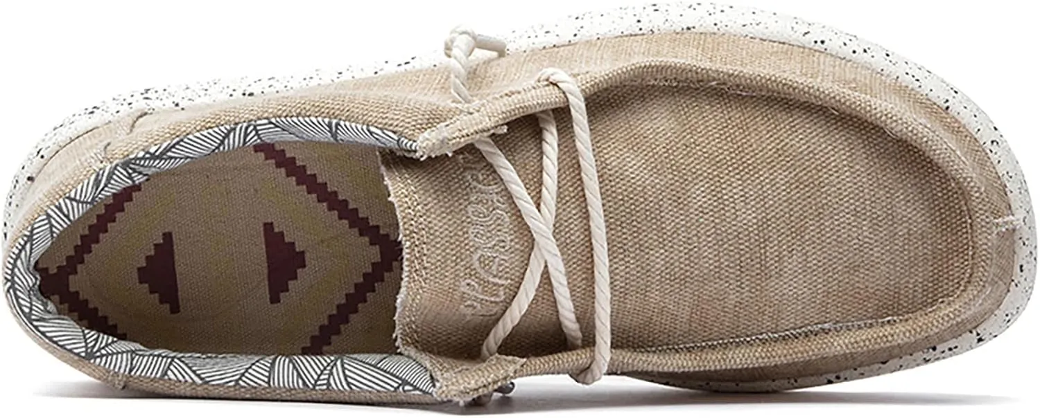 Men's Slip on Canvas Loafers,Flat Lace Up Comfort Good Arch Soft Sole Walking Shoes Deck Shoes Boat Shoes