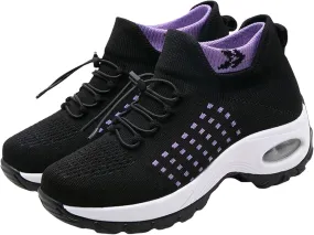 Orthopedic Sneakers for Women Men Adjustable Elastic Strap Trainers Shoes,Lightweight Breathable Damping Air Cushion Sneakers Non-Slip Platform Waterproof Comfort Soles Sports Shoes with Arch Support
