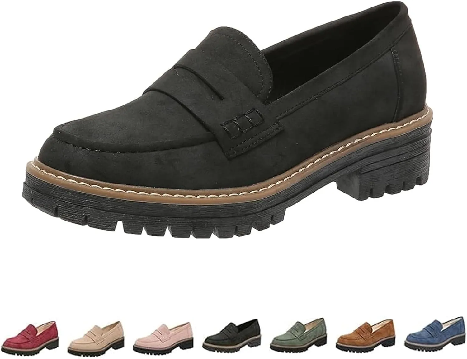Orthoture-Orthopedic Platform Loafers for Women, Chunky Lug Sole Comfortable Slip on Work Office Business Casual Dress Shoes