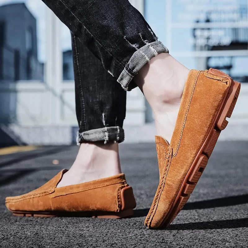 Santimon Mens Driving Penny Loafers Suede Moccasins Slip On Casual Dress Wide Boat Shoes