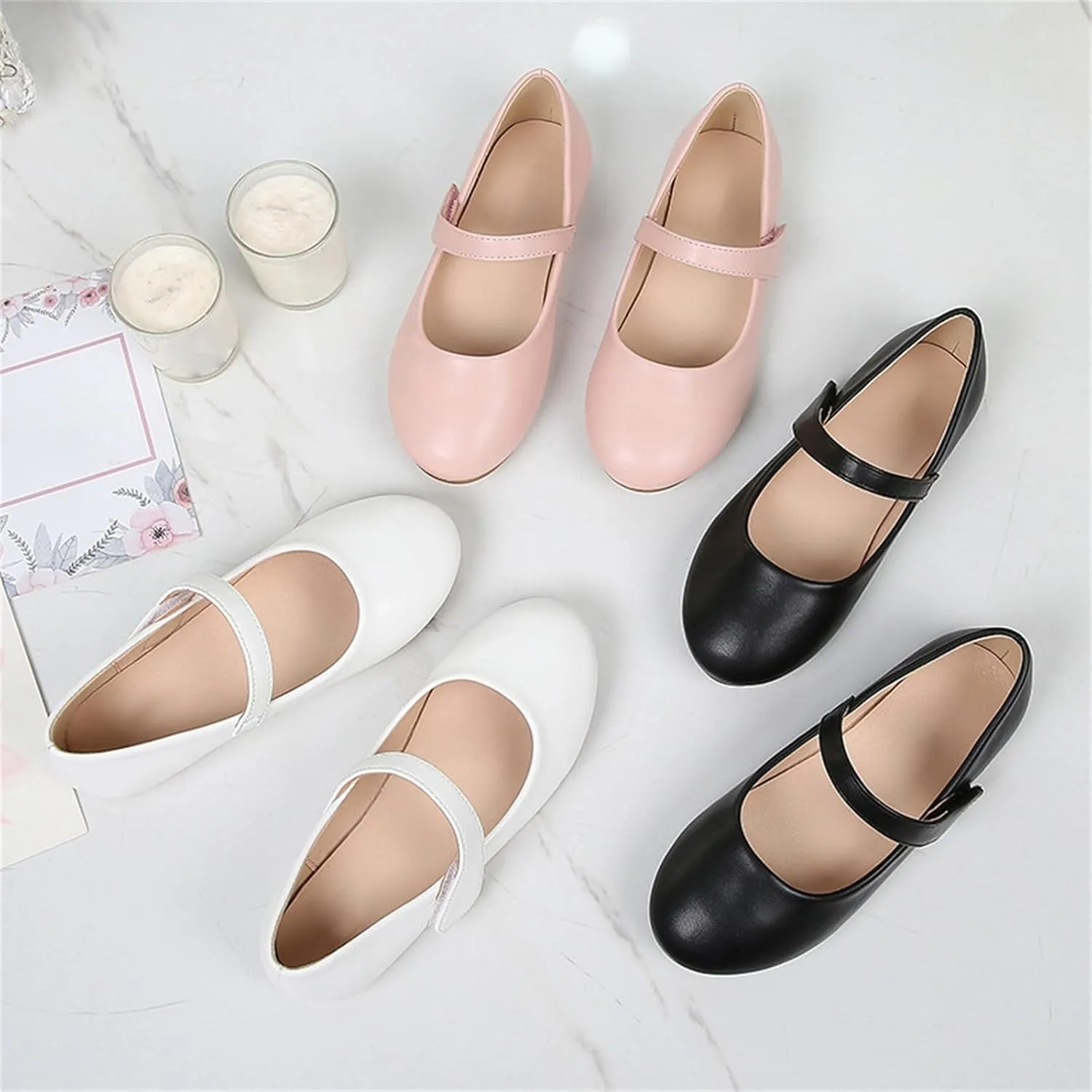 Toddler Girls Mary Jane Ballerina Flat Dress Shoes, Kids Princess Easy Buckle School 𝐔niform Church Formal Shoes