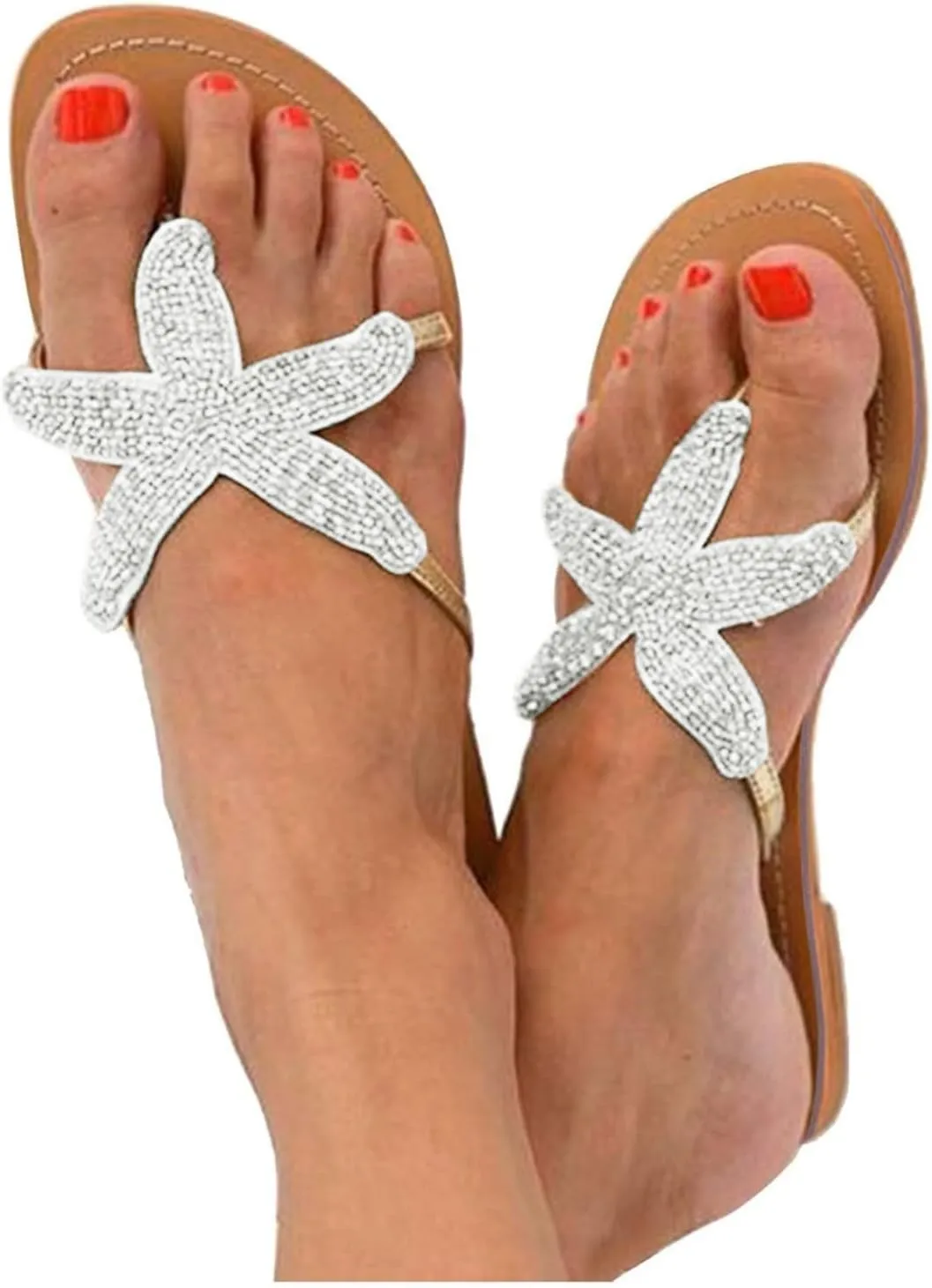 Women's Cute Starfish Clear Flats Comfortable Bohemian Sandals Open Toe Beach Sandal Casual Summer Flip Flops Dressy Slip-on Slides Outdoor Travel Slippers Pentagram Sandals