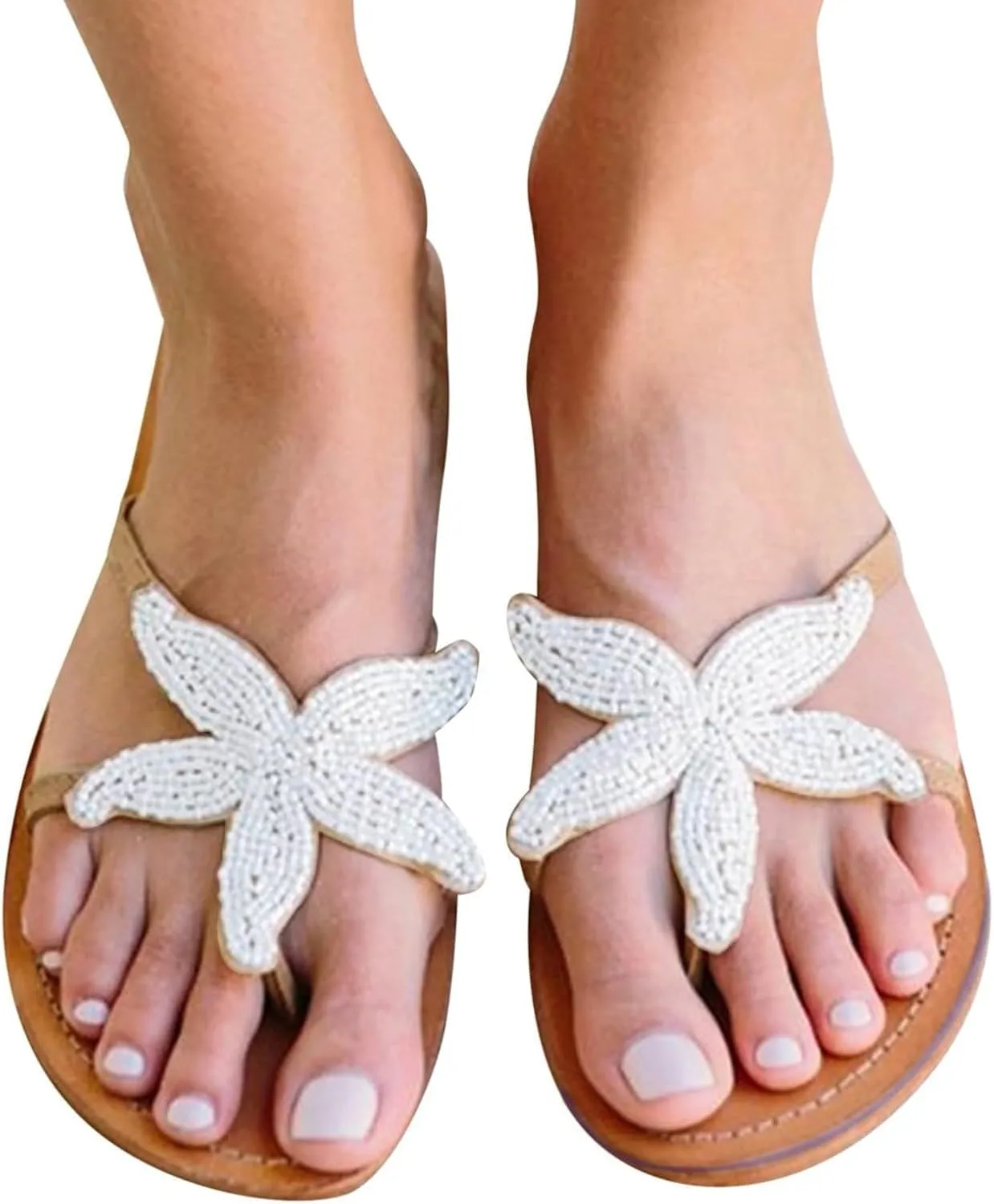 Women's Cute Starfish Clear Flats Comfortable Bohemian Sandals Open Toe Beach Sandal Casual Summer Flip Flops Dressy Slip-on Slides Outdoor Travel Slippers Pentagram Sandals