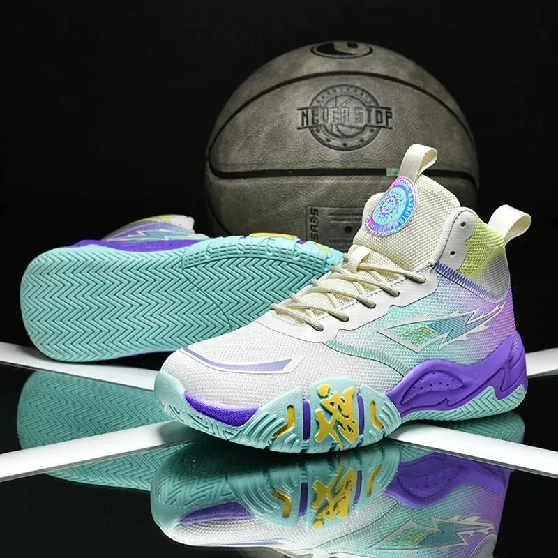 Women's Men's Lace Up High Top Basketball Shoes Lightweight Breathable Non-Slip Tennis Sneakers Fashionable Graffiti Training Shoes