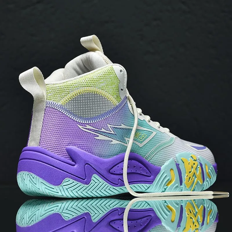 Women's Men's Lace Up High Top Basketball Shoes Lightweight Breathable Non-Slip Tennis Sneakers Fashionable Graffiti Training Shoes