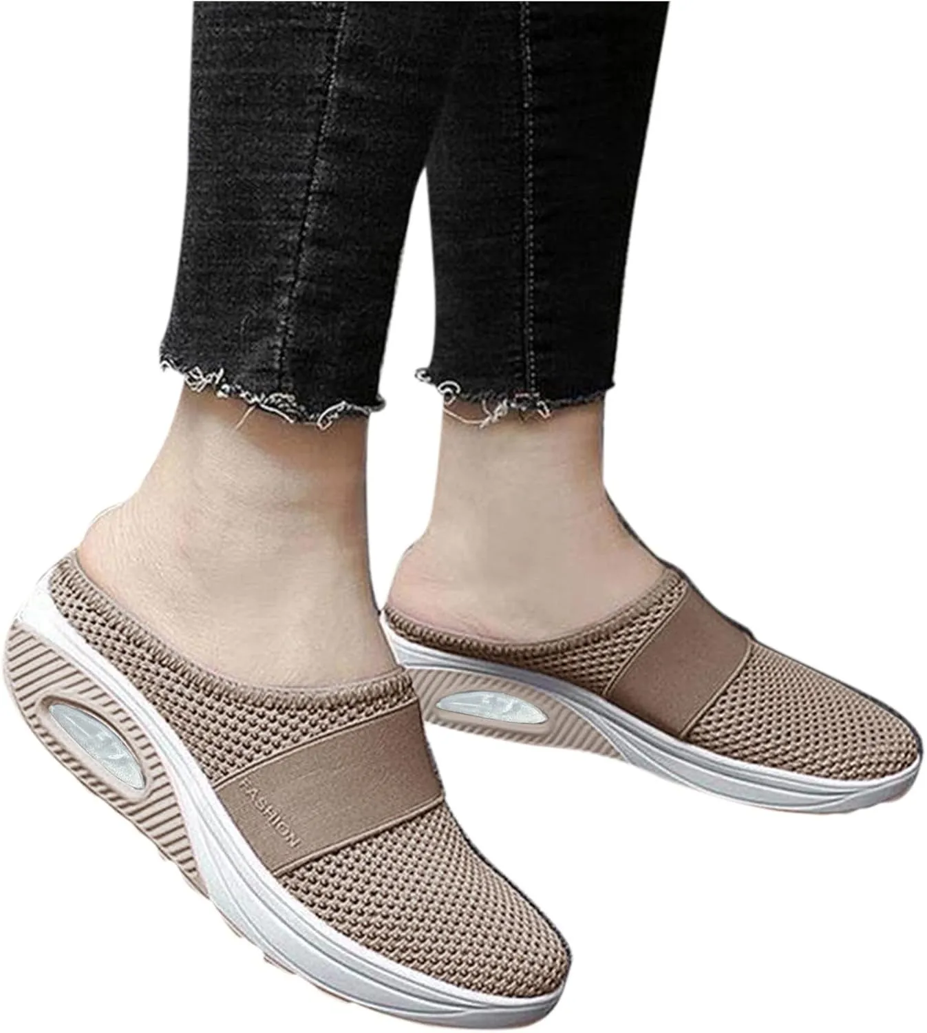 Women's Sneakers Wide Lightweight Work Slip Resistant Breathable Slip On Casual Shoes for Women Non Slip Loafers Backless Sneakers for Women
