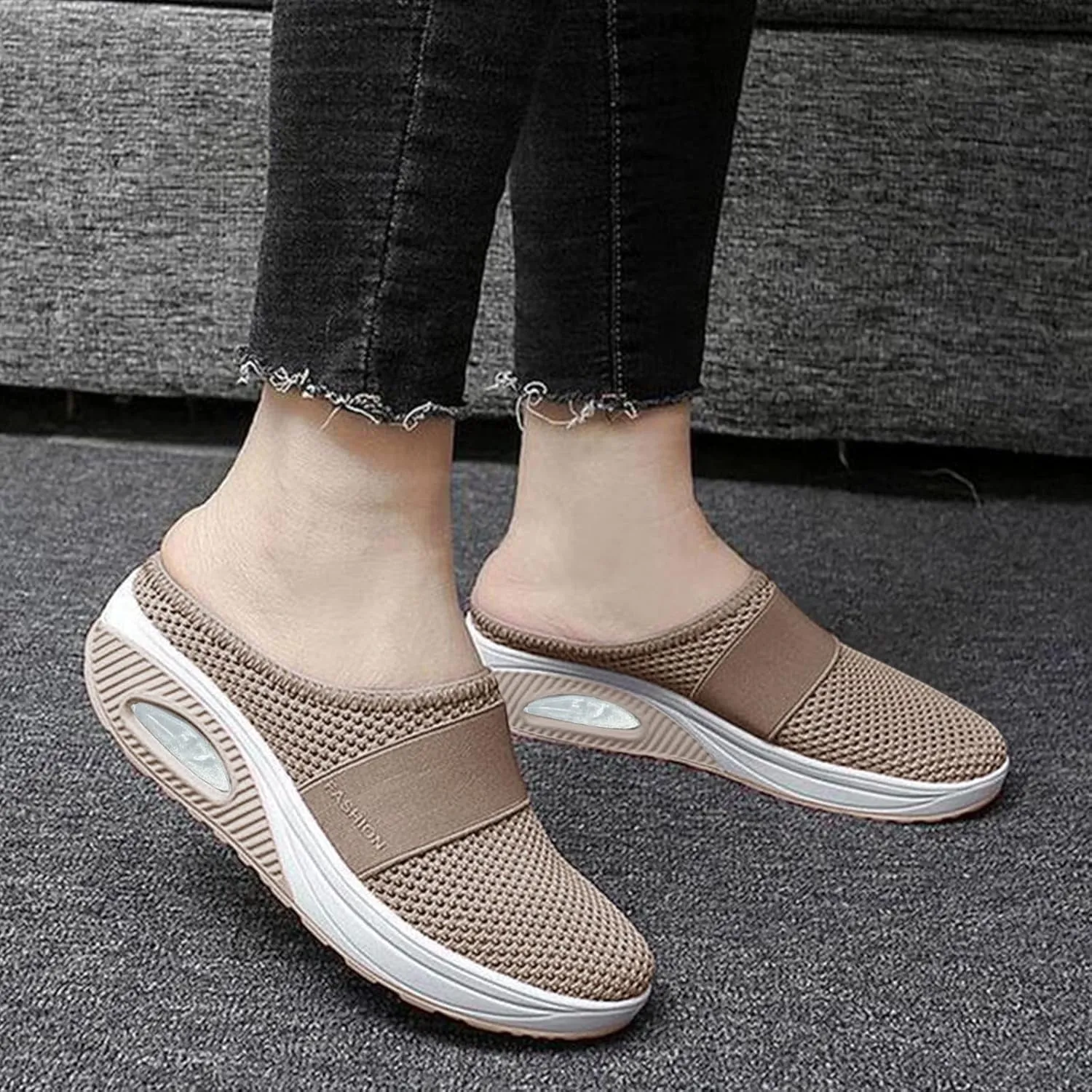 Women's Sneakers Wide Lightweight Work Slip Resistant Breathable Slip On Casual Shoes for Women Non Slip Loafers Backless Sneakers for Women