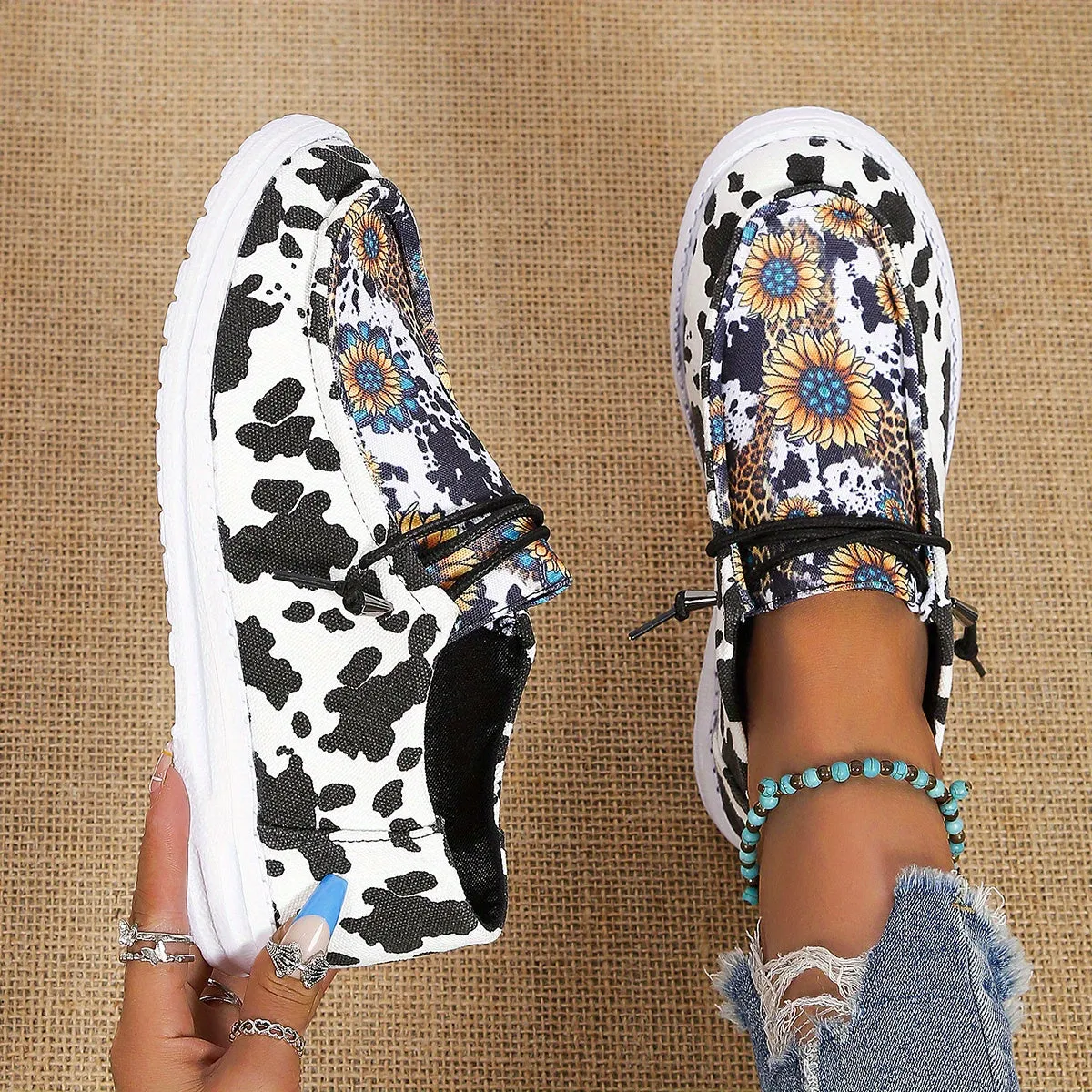 Women's Sunflower Print Canvas Shoes RE F4145