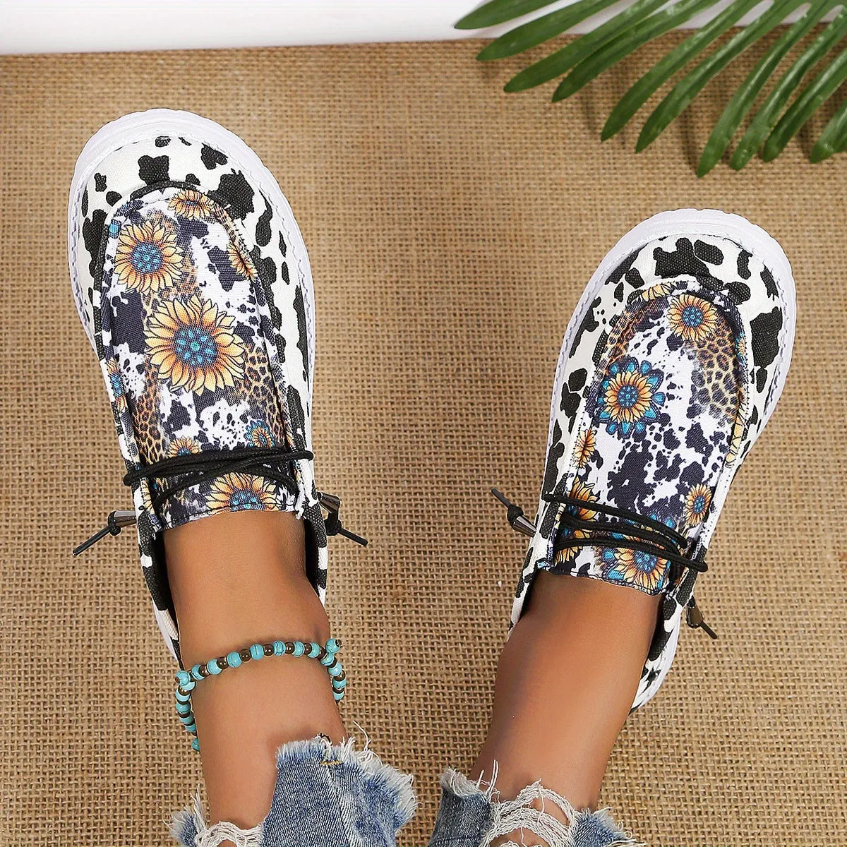 Women's Sunflower Print Canvas Shoes RE F4145