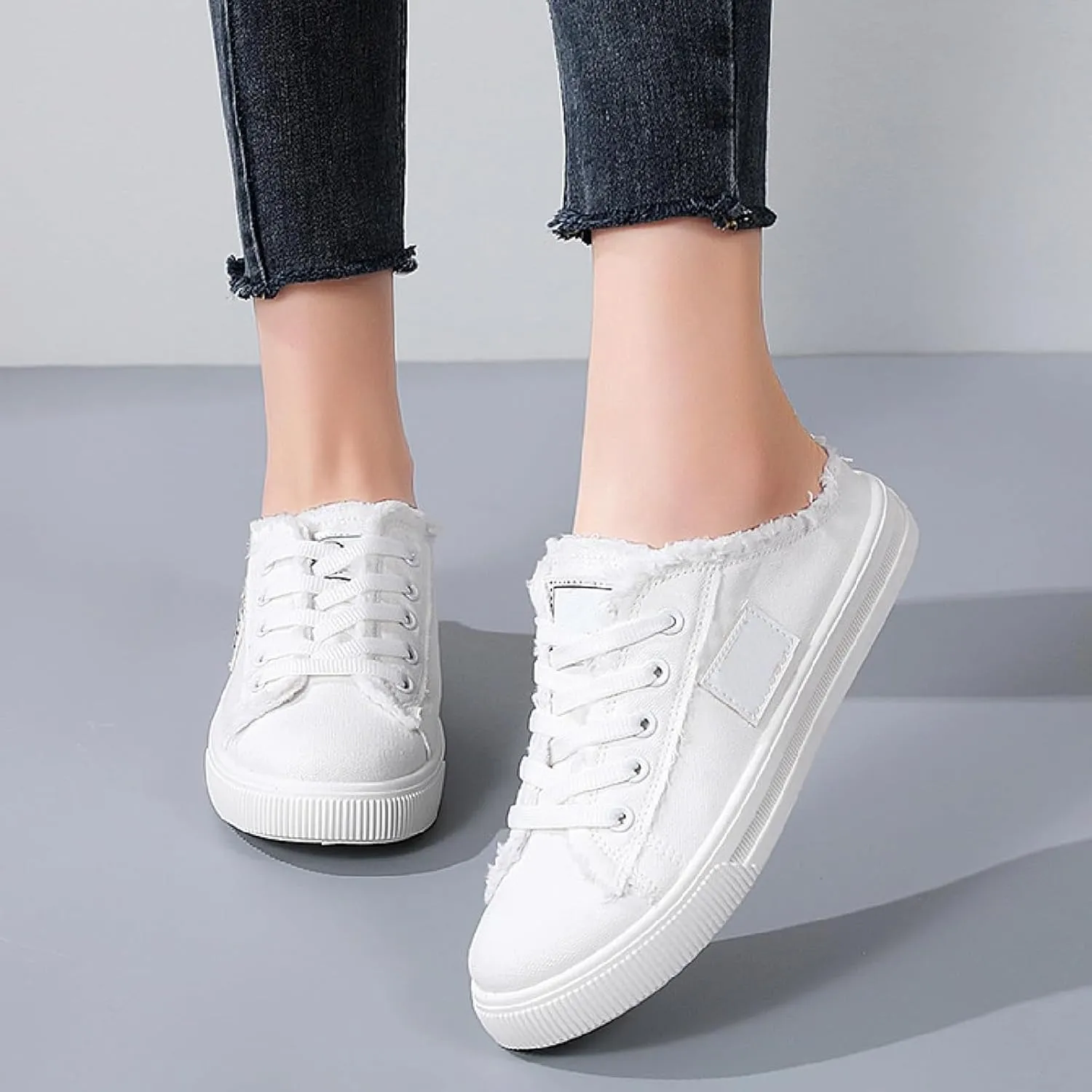 Women's White Canvas Shoes Casual Tennis Shoes Casual Sports Preppy Flat Sneakers Classic Comfortable Clipper Sneakers Low Top Walking Shoe