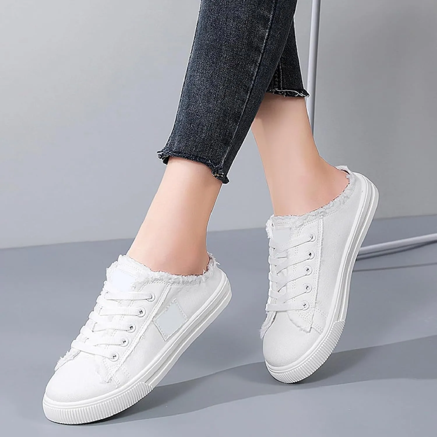 Women's White Canvas Shoes Casual Tennis Shoes Casual Sports Preppy Flat Sneakers Classic Comfortable Clipper Sneakers Low Top Walking Shoe