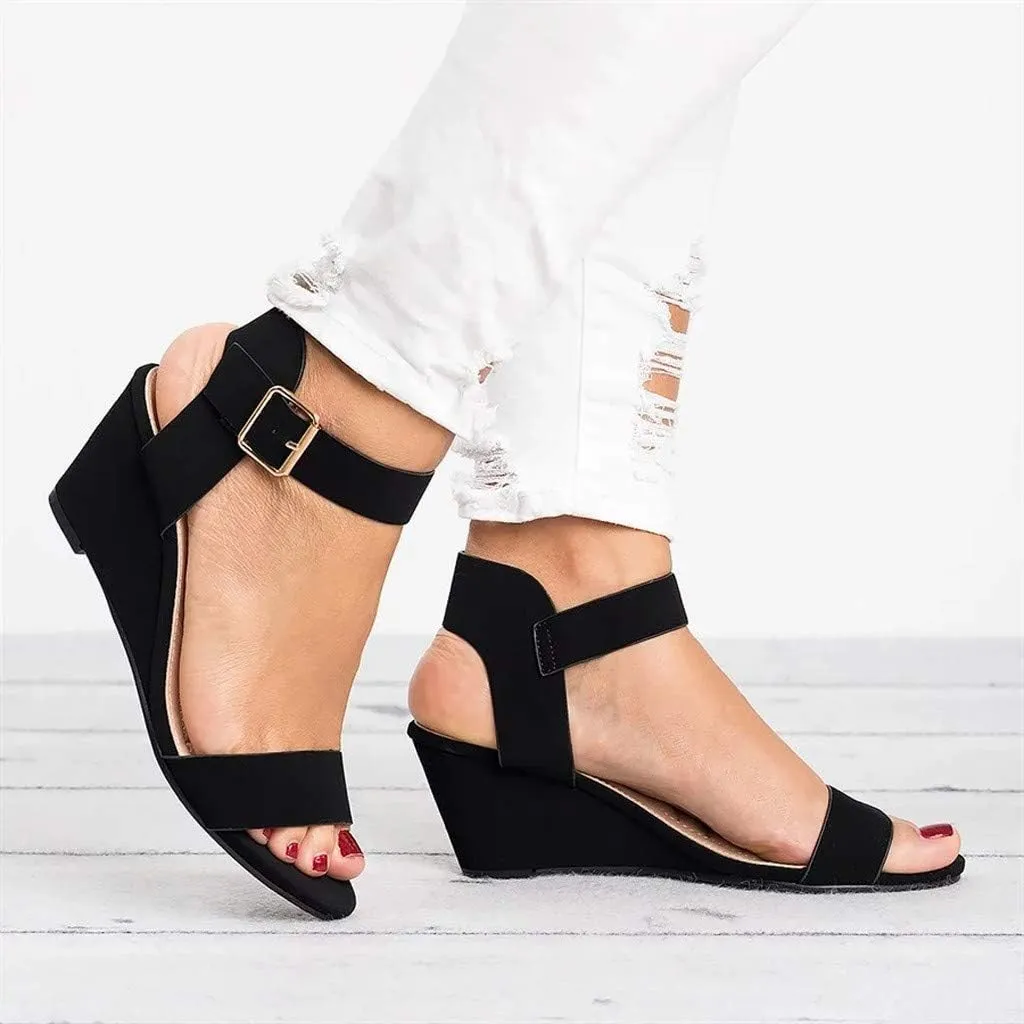 ZBYY Women's Ankle Strap Low Wedge Sandal Wide Width Open Toe Strap Chunky Heel Low Platform Heel Wedge Sandals